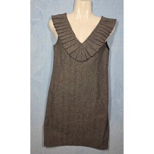 NEW Banana Republic Wool Herringbone Pleated V neck Tweed Dress Size 0 ACADEMIA